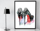 Fashion Poster Inspired by Christian Louboutin Fashion llustration Shoes Wall Art, Home Decor Girls Bedroom Prints Teen Girl Gift Art Prints