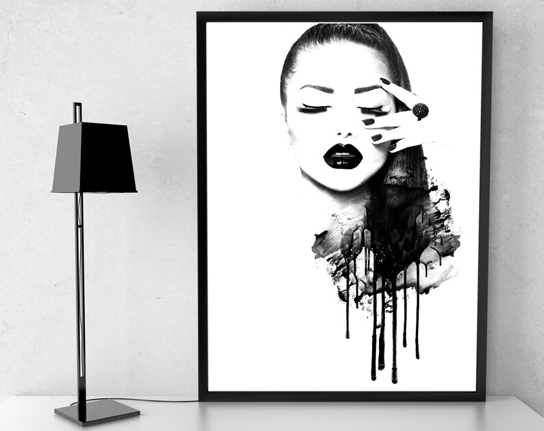 Watercolor Fashion Art Wall Decor Ilration Black And White Poster Dripping Painting