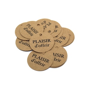 Etiquettes kraft rondes   "PLAISIR d'offrir"