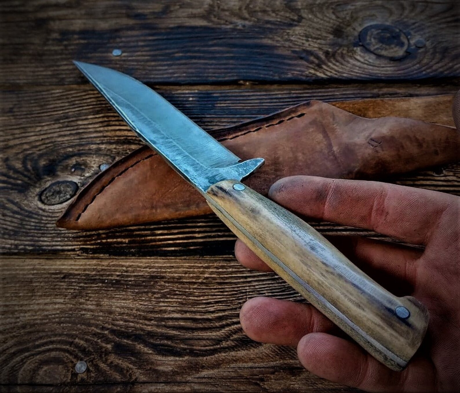 Handmade Full Tang Antler Handle Hunting/Bushcraft Knife Etsy