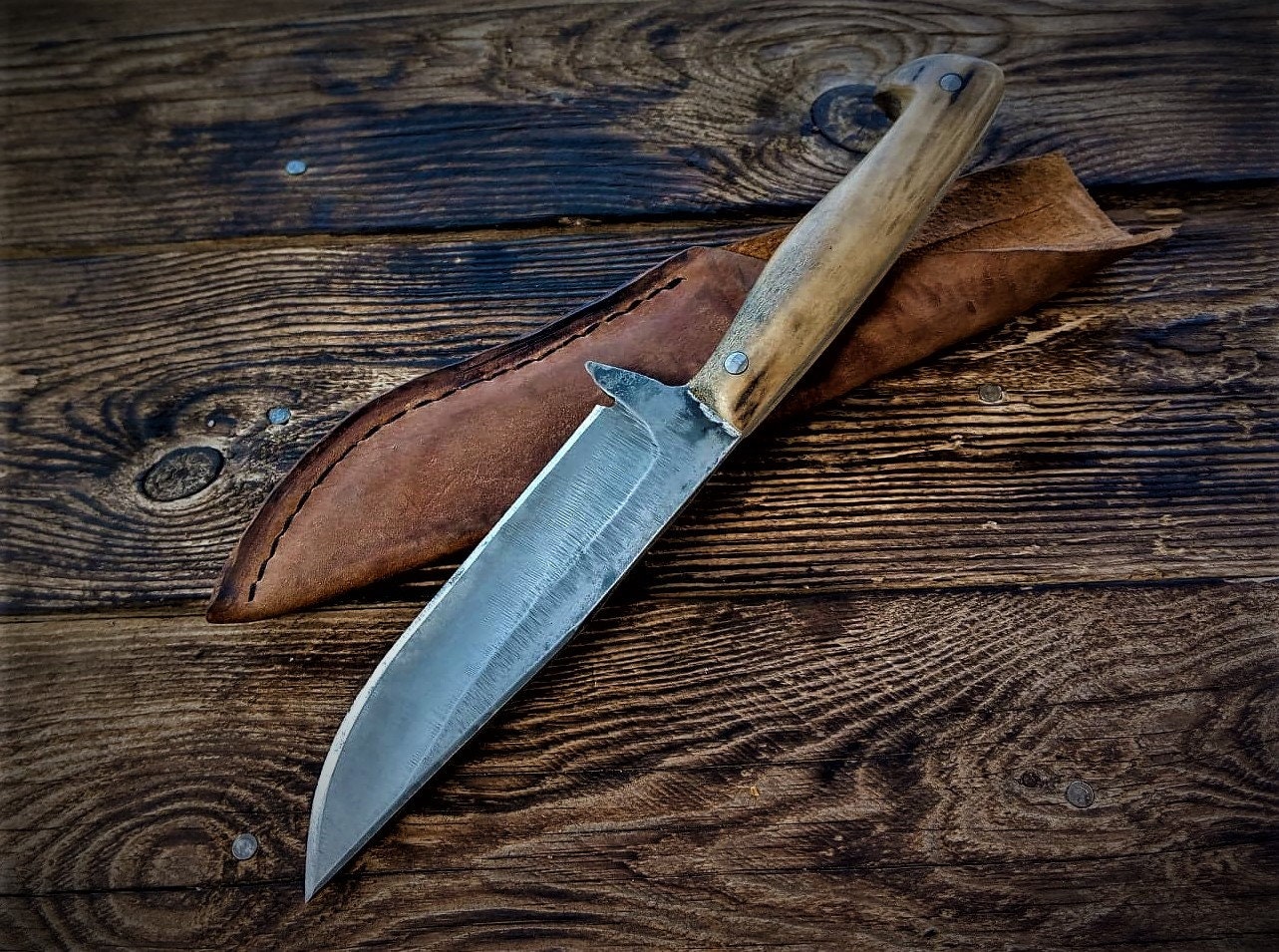 Handmade Full Tang Antler Handle Hunting/Bushcraft Knife Etsy