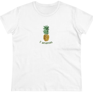 Camiseta com estampa de abacaxi de manga curta, camiseta com abacaxi, camiseta para piquenique, camisa casual para brunch, camiseta com estampa L&#39;ananas, camiseta com comida francesa