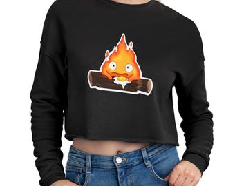 Kurz geschnittenes Anime-Sweatshirt für Damen – vom Feuergeist inspiriertes Anime-Design, gemütliches und stilvolles Geschenk für Anime-Liebhaber, verkalktes Fan-Geschenk