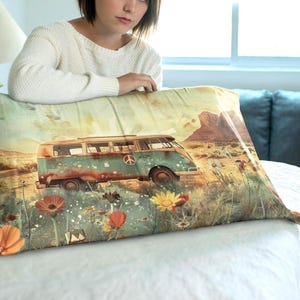 Boho Hippie Pillow case - Vintage Decorative Pillow Cover - Bohemian Bedding Decor - Van Hippie Decor - Creative Hippie bedding