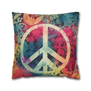 Hippie Peace Symbol Throw Pillow CASE, Boho Decorative Cushion Cover, Retro lover Pillow CASE, Peace Square Pillow Case, hippie pillow