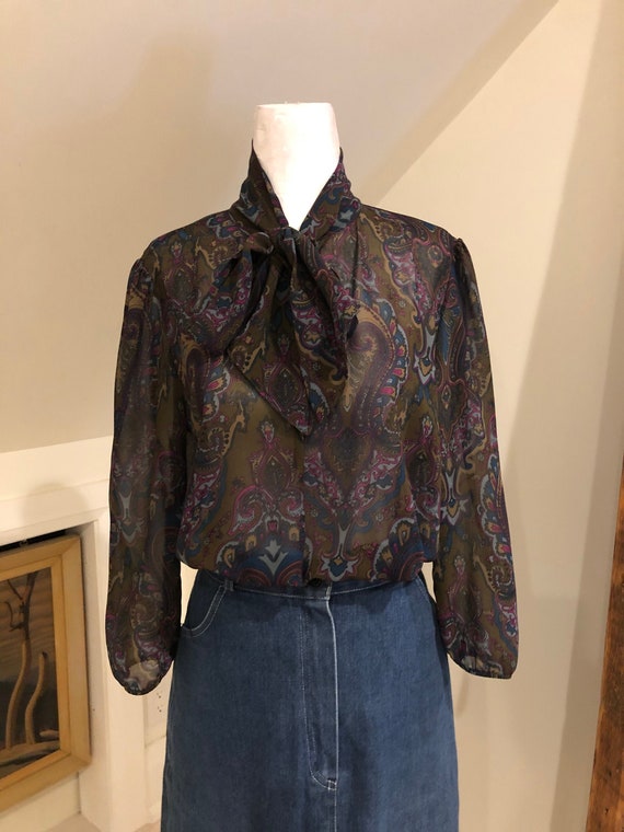 Vintage Paisley Chiffon Silk Blouse