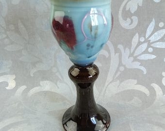 Artisan Chalice Stoneware Pottery Icing Design Heavy Gloss Glaze Pinks Brown