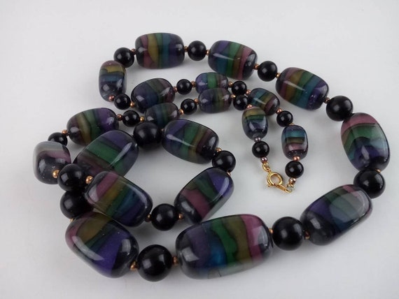 Vtg Rainbow Layered Striped Lucite 30" Beaded Nec… - image 5