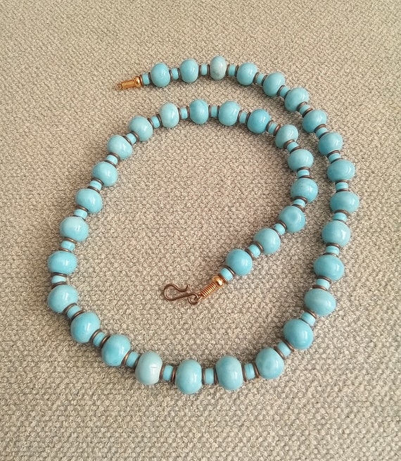 Artisan Ceramic Porcelain 27" Necklace Turquoise B