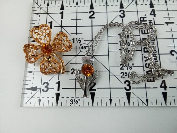 Scottish Amber Glass Thistle Pendant w Chain & He… - image 6