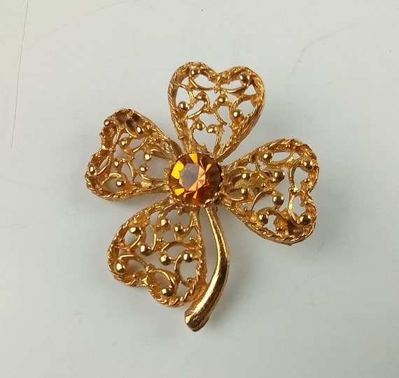 Scottish Amber Glass Thistle Pendant w Chain & He… - image 4