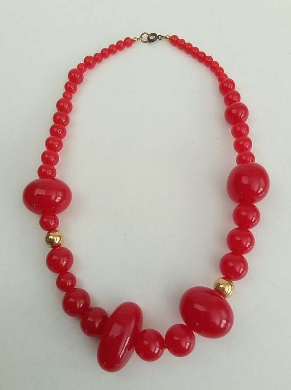 Cherry Red Lucite Translucent Beaded 19" Collar Ne