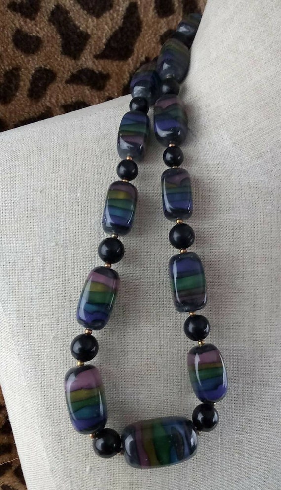 Vtg Rainbow Layered Striped Lucite 30" Beaded Nec… - image 7