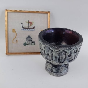 Vtg 4.5&quot; Replica Baptismal Font Statuary Aakirkeby Bornholm Sweden M Anderson Petit Point Framed Trivit