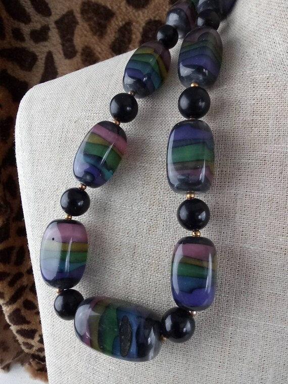 Vtg Rainbow Layered Striped Lucite 30" Beaded Nec… - image 2