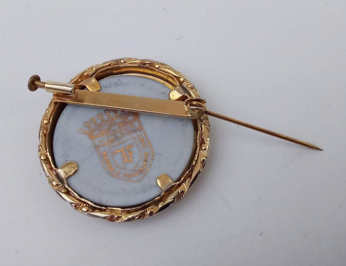 Vtg Limoges Blue & Gold Porcelain Brooch Trombone Clasp Gold Etsy 日本