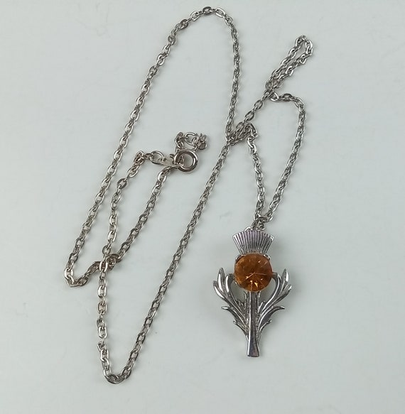 Scottish Amber Glass Thistle Pendant w Chain & He… - image 7