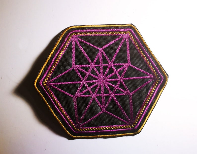 Bright purple and gold colors Apply Embroidery Geometria Size 13 cm approx