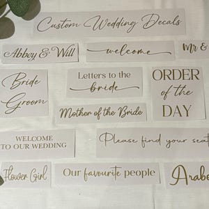 Decalque de casamento personalizado / Adesivo de vinil, 10 cm - 60 cm de largura | Adesivos personalizados | Qualquer frase | Escolha de fontes e cores
