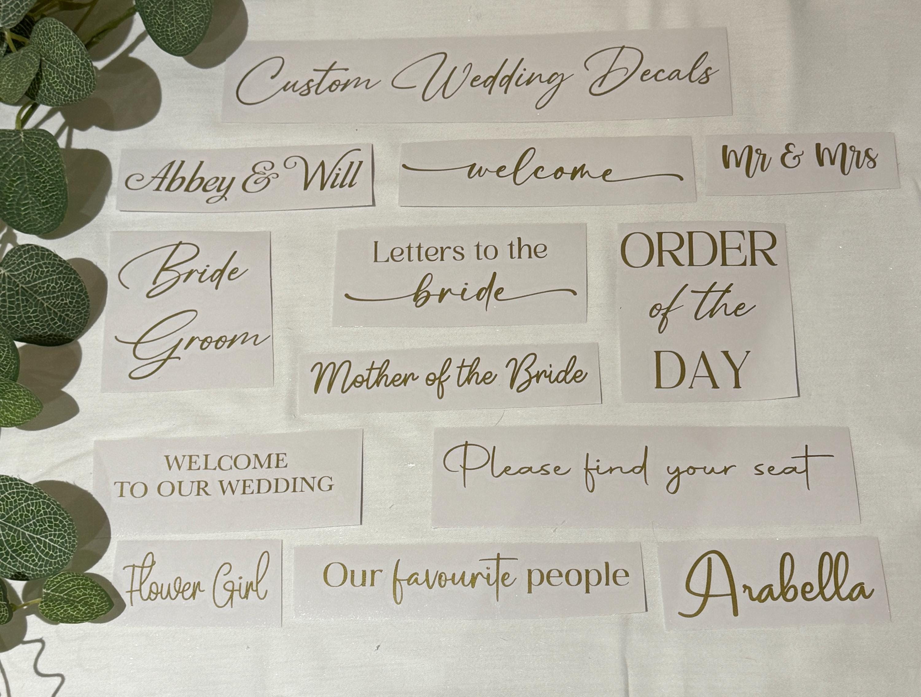 Custom Wedding Decal / Vinyl Sticker, 10cm - 60cm wide | Personalised Stickers | Any Wording | Choice of fonts & colours