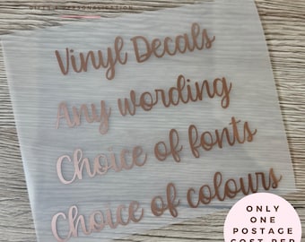 DIY Custom Vinyl Sticker/Decal | 10cm - 150cm wide | Personalised Stickers | Any Name or Wording | Choice of fonts & colours