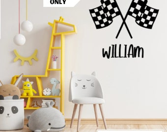 Personalised Chequered Flag Vinyl Wall Sticker | Racing Flag Sticker for Wall | Wall Decal | Toy Box Sticker | Formula One Stickers