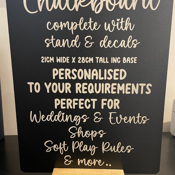 Personalised Chalkboard Sign with Solid Wood Base, 21cm x 28cm, Wedding Sign, Baby Shower Sign. Hen Party Sign, Birthday Sign, Shop Sign