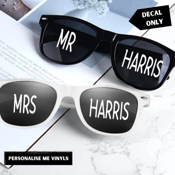 Vinyl stickers/decals for Bride & Groom Sunglasses, Wedding Sunglasses, Bridal Party Sunglasses, Hen Party Sunglasses - *STICKERS ONLY*
