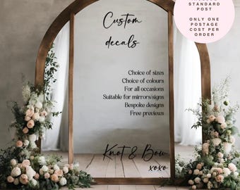 Personalised Wedding Mirror Sticker / Decal | Wedding Reception Mirror Decal | Bespoke Design | Choice of Sizes & Colours