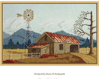 Barn and Windmill PDF cross stitch chart download