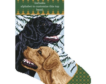 PDF - Labrador Retrievers cross stitch pattern for Christmas Stocking with alphabet