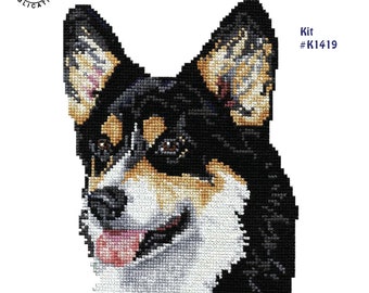 Pembroke Welsh Corgi Black Headed Tri Counted Cross Stitch Kit