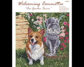 Pembroke Welsh Corgi cross stitch  Welcoming Committee kit with fabric and floss