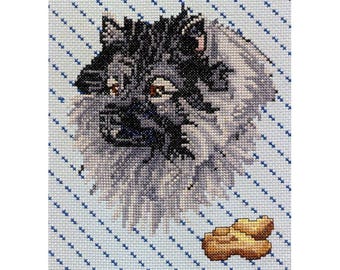 Keeshond Cross Stitch kit with fabric, floss and needle