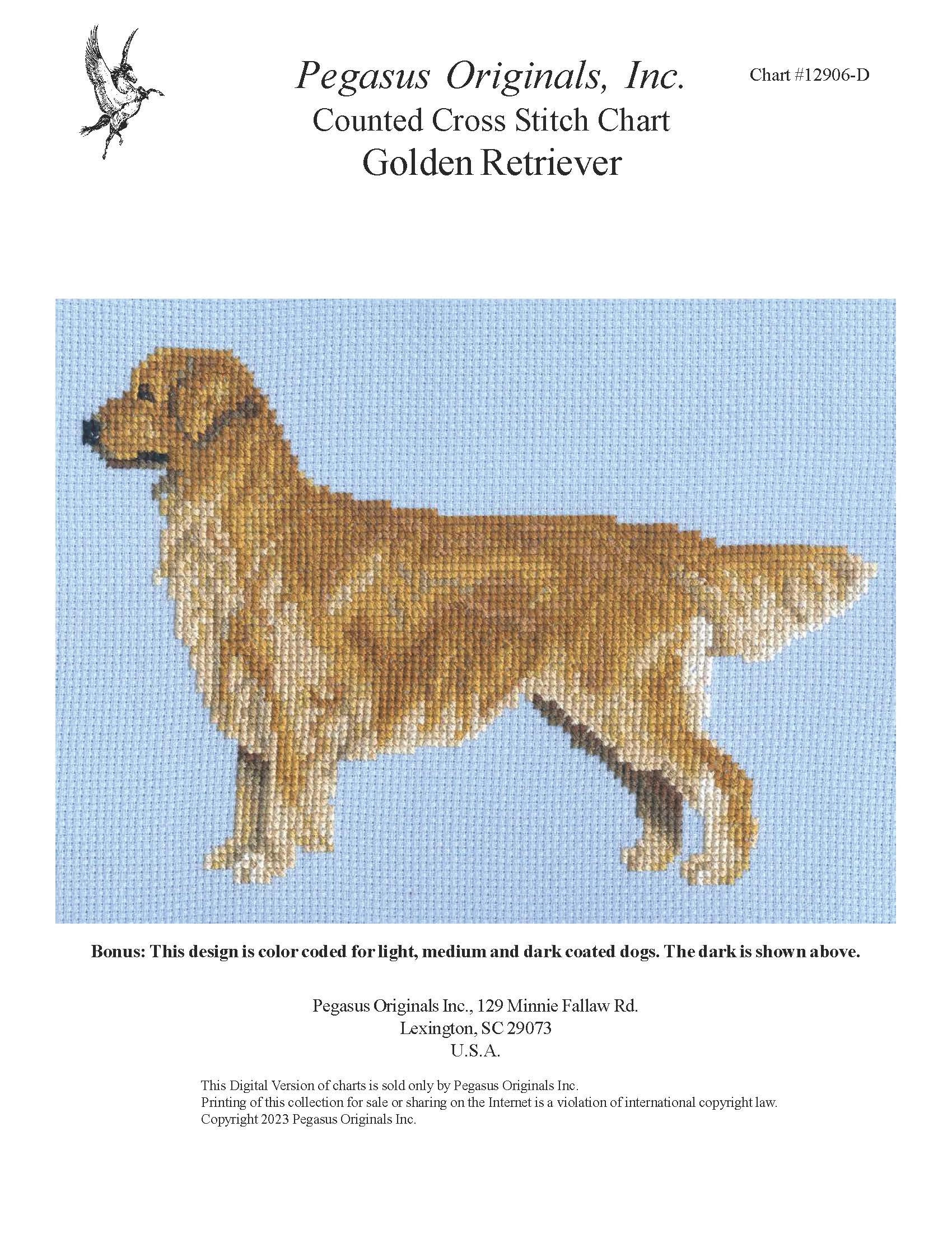Pegasus Originals Golden Retriever Cross Stitch Kit - Complete Counted Cross Stitch Set