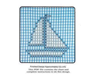 PDF Chicken Scratch embroidery Sailboat downloadable beginner project with instructions