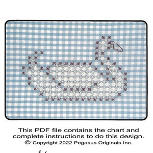Chicken Scratch embroidery swan downloadable beginner project with instructions