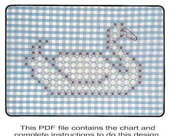 Chicken Scratch embroidery swan downloadable beginner project with instructions