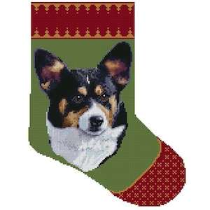 PDF Pembroke Welsh Corgi cross stitch pattern for Christmas Stocking download