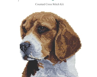 Beagle cross stitch kit with fabric, floss, needle and chart