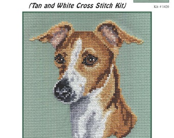 Italian Greyhound (Tan and white) Cross Stitch kit with Fabric, sorted floss and needle