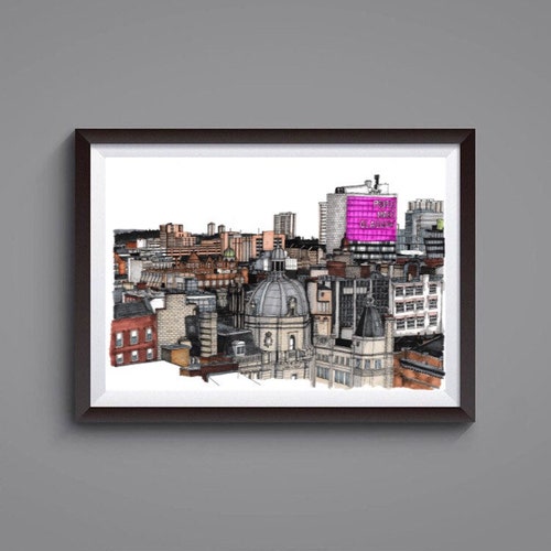 A3 Glasgow Rooftops colour Print Etsy