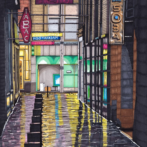 Mitchell Lane Too, Glasgow - signed prints of the original hand drawn artwork by Steven McClure