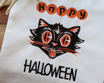 Vintage Retro Halloween Cat Tea Towel, Fun Vintage cat, great party gift, hostess Halloween lover