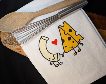 Mac and Cheese Tea Towel | Cute Food Illustration | Funny Kitchen Decor | Macaroni Cheese BFF Dish Towel