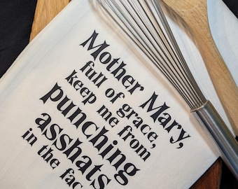 Funny Prayer Tea Towel | Crude Religious Humor | Sarcastic Kitchen Decor | Adult Joke Dish Towel