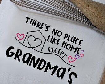 Grandma's Kitchen Tea Towel | There's No Place Like Grandma's Gift | Nana Mimi Gigi Present | Sentimental Grandparent Decor