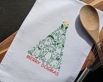 Merry Dogmas | Cute Dog Tea Towel | Holiday Kitchen | Festive Décor | Dog Lover Gift