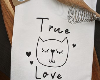 Cat Lover White Cotton Kitchen Towel: Gift For Cat Owner