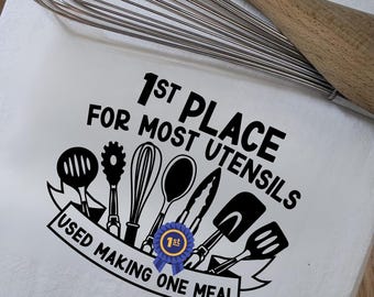 First Place Cook Tea Towel | Funny Kitchen Towel | Cheeky Gag Gift | Humor Gift